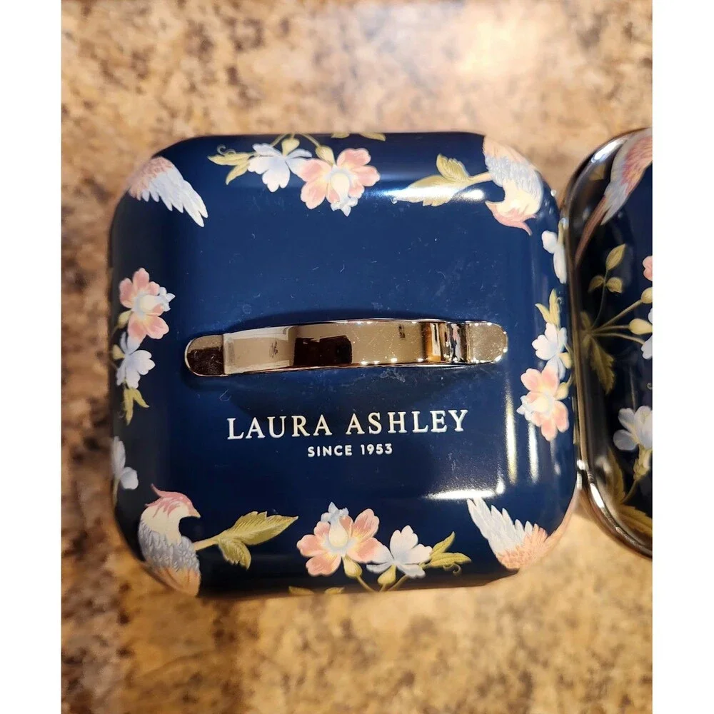 Laura Ashley Blue Floral Metal Square Coffee Tea Sugar Canister Set of 3